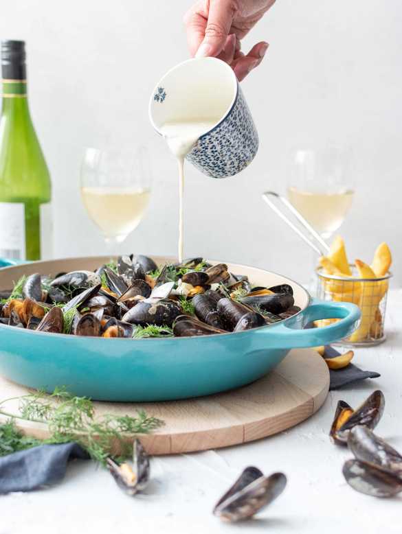 mosselen met roquefort saus en venkel recept